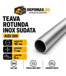 Teava rotunda inox sudata AISI 304, 40 x 1 mm, 6 metri Teava rotunda inox sudata AISI 304, 40 x 1 mm, 6 metri